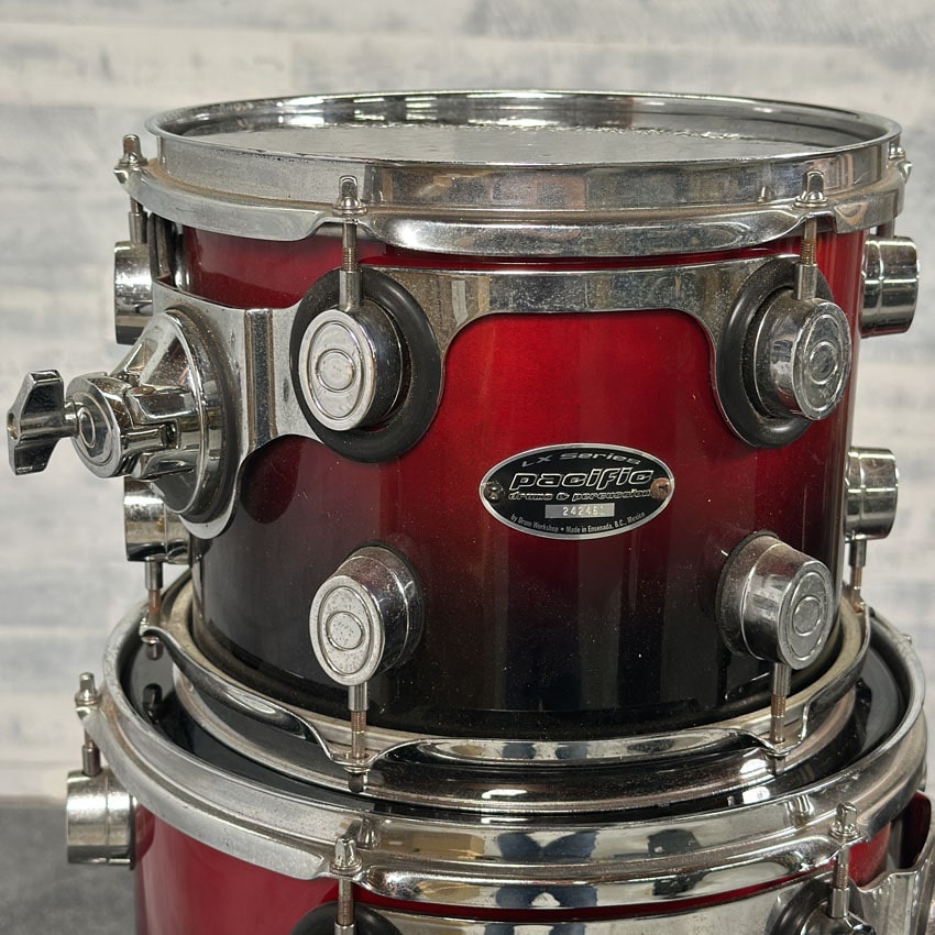 Used Pacific LX Series 5pc Drum Set Red to Black Fade - Good - Drum Center Of Portsmouth