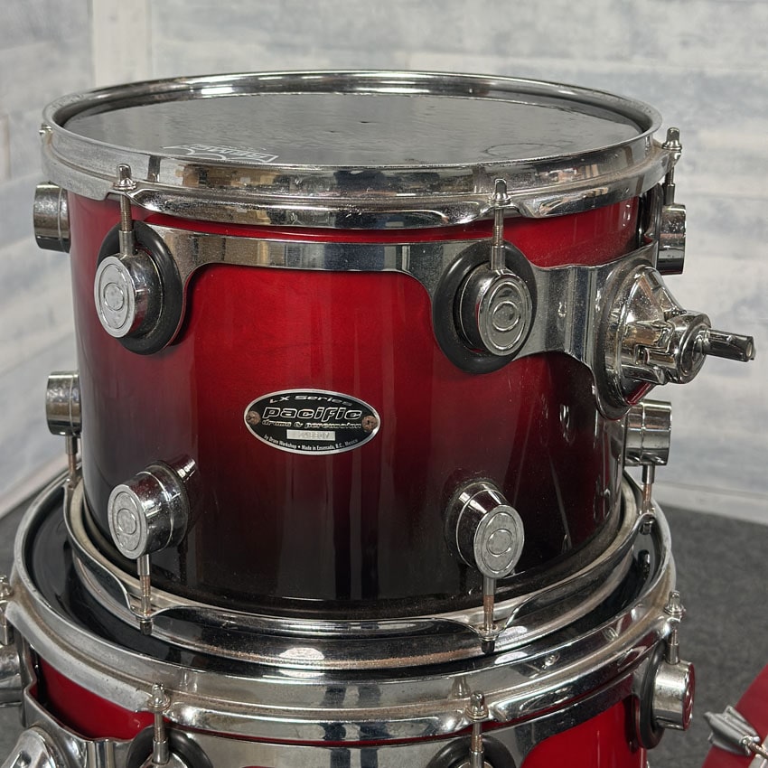 Used Pacific LX Series 5pc Drum Set Red to Black Fade - Good - Drum Center Of Portsmouth