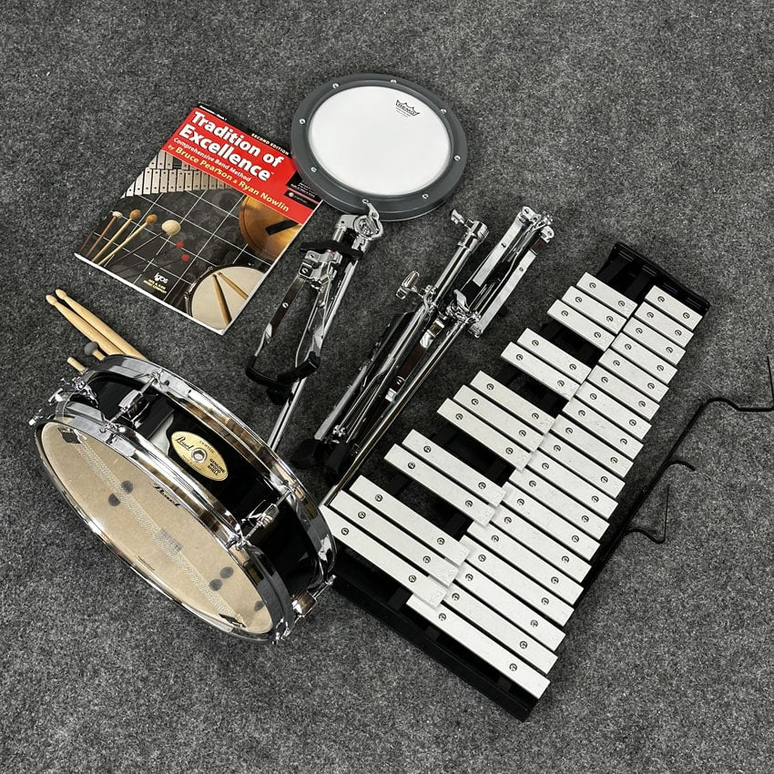 Used Pearl Student Snare Drum and Bell Kit w/Hardware & Rolling Case - Good - Drum Center Of Portsmouth