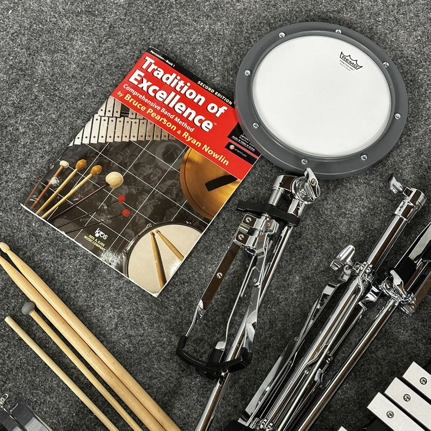 Used Pearl Student Snare Drum and Bell Kit w/Hardware & Rolling Case - Good - Drum Center Of Portsmouth