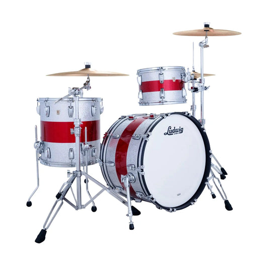 Ludwig Classic Maple 3pc Downbeat Drum Set Silver/Red/Silver Tri-Band - Drum Center Of Portsmouth
