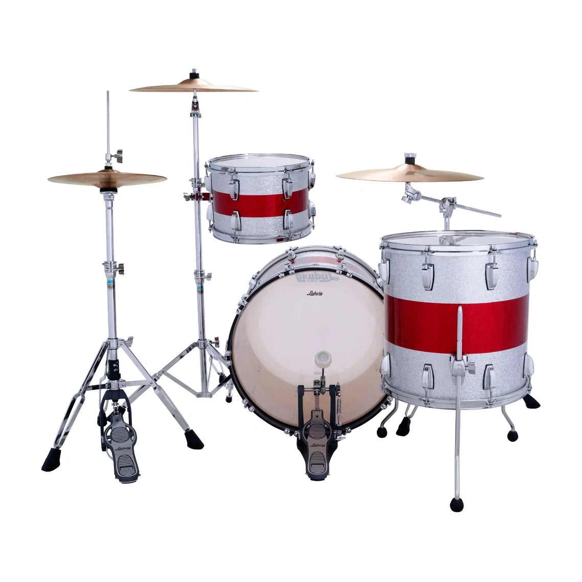 Ludwig Classic Maple 3pc Downbeat Drum Set Silver/Red/Silver Tri-Band - Drum Center Of Portsmouth