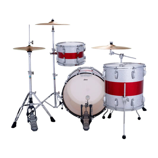 Ludwig Classic Maple 3pc Downbeat Drum Set Silver/Red/Silver Tri-Band - Drum Center Of Portsmouth