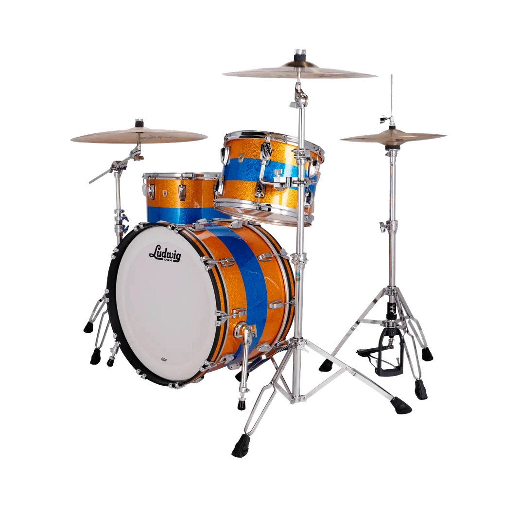 Ludwig Classic Maple 3pc Fab Drum Set Gold/Blue/Gold Tri-Band - Drum Center Of Portsmouth