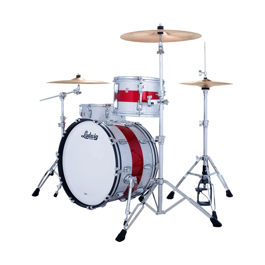Ludwig Classic Maple 3pc Pro Beat Drum Set Silver/Red/Silver Tri-Band - Drum Center Of Portsmouth