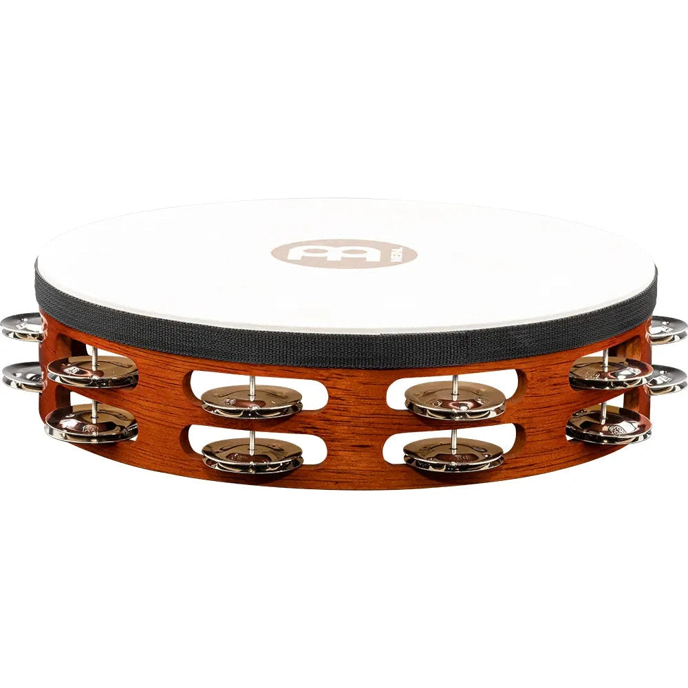 [SO] Meinl Headed Wood Tambourine Steel Jingles 2 Rows African Brown - Drum Center Of Portsmouth