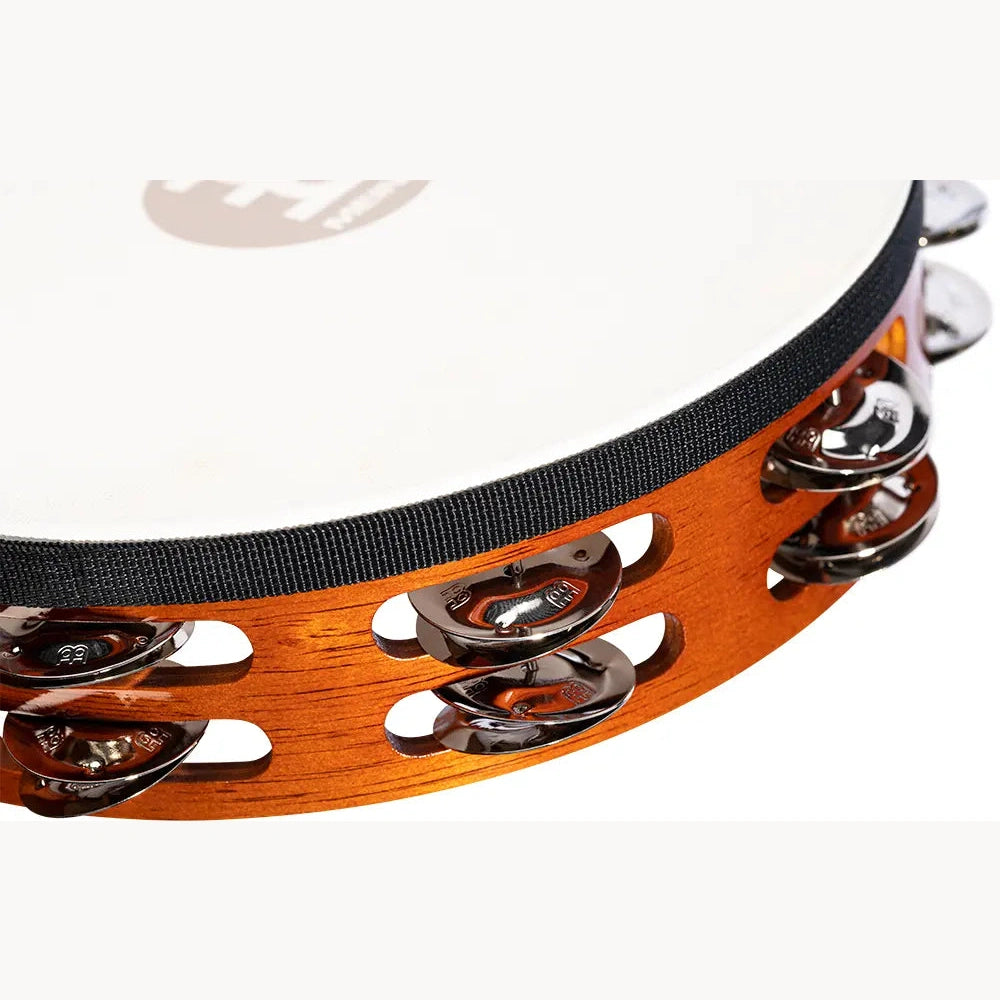 [SO] Meinl Headed Wood Tambourine Steel Jingles 2 Rows African Brown - Drum Center Of Portsmouth