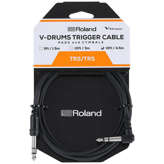 Roland V-Drums Trigger Cable 15ft, Balanced TRS, Angled 1/4 - Straight 1/4 - Drum Center Of Portsmouth