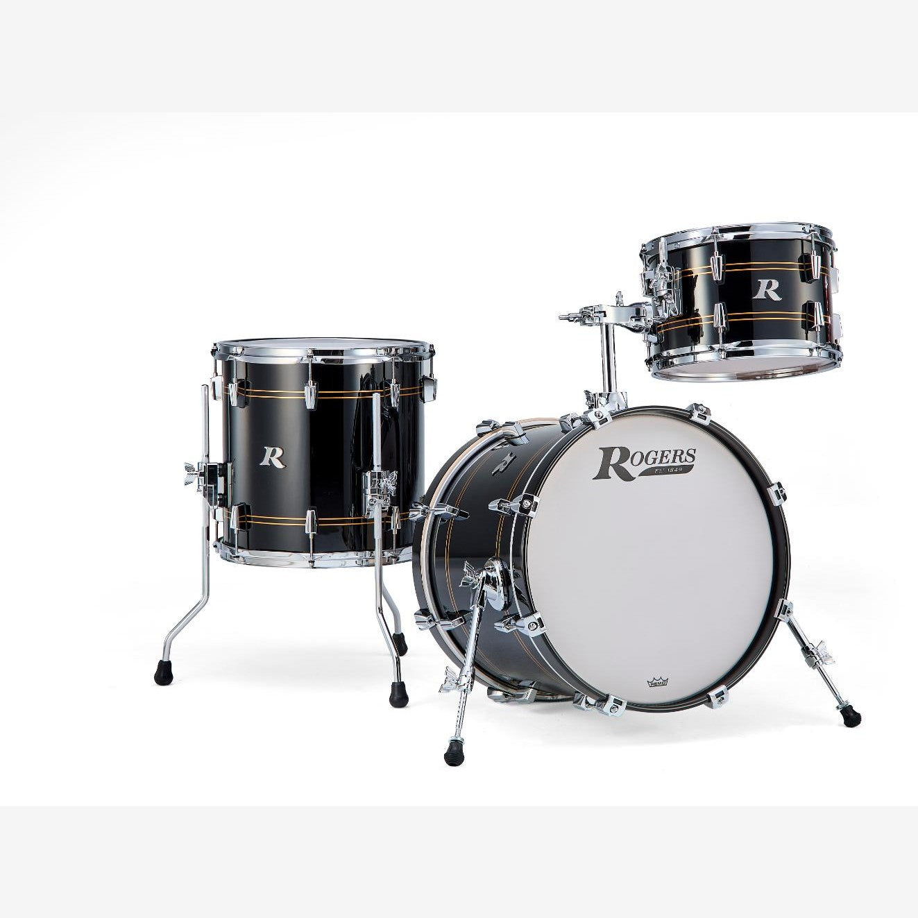 Rogers R Series 3pc Drum Set 18/12/14 Piano Black Copper - Drum Center Of Portsmouth