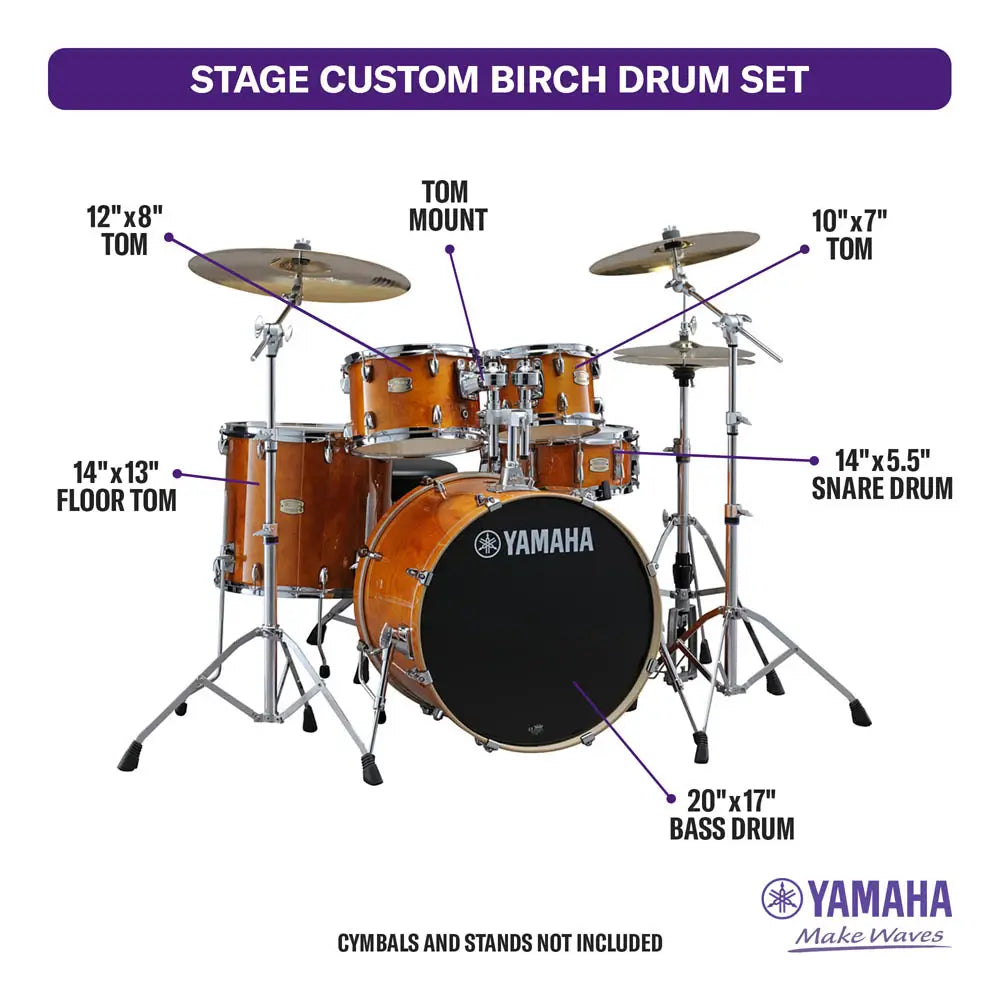 Yamaha Stage Custom Birch 5pc Drum Set w/20" BD Honey Amber - Drum Center Of Portsmouth