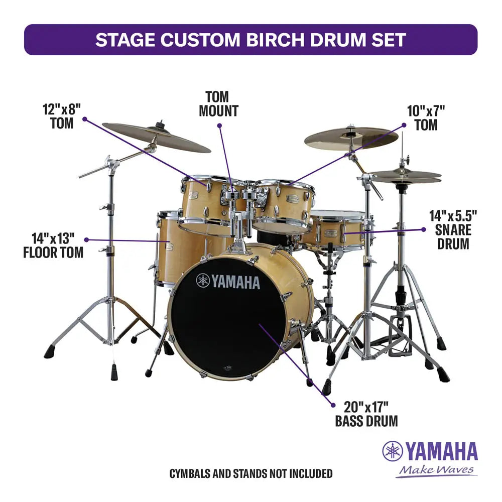 Yamaha Stage Custom Birch 5pc Drum Set w/20" BD Natural Wood - Drum Center Of Portsmouth