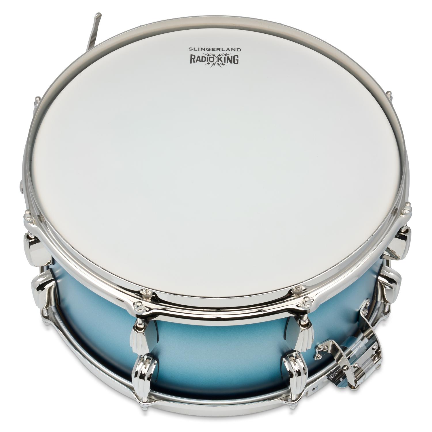 Slingerland Solid Maple Radio King Snare Drum 14x7 Silver & Blue Duco Lacquer - Drum Center Of Portsmouth