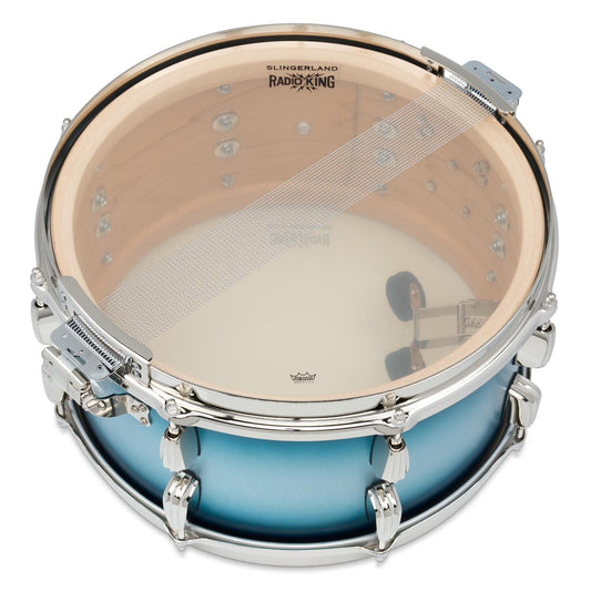 Slingerland Solid Maple Radio King Snare Drum 14x7 Silver & Blue Duco Lacquer - Drum Center Of Portsmouth