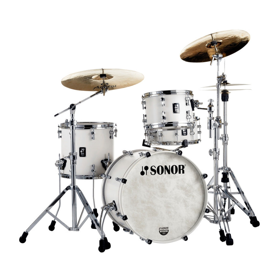 Sonor SQ1 3pc Drum Set 20/12/14 w/Matching BD Hoops Satin Pure White - Drum Center Of Portsmouth