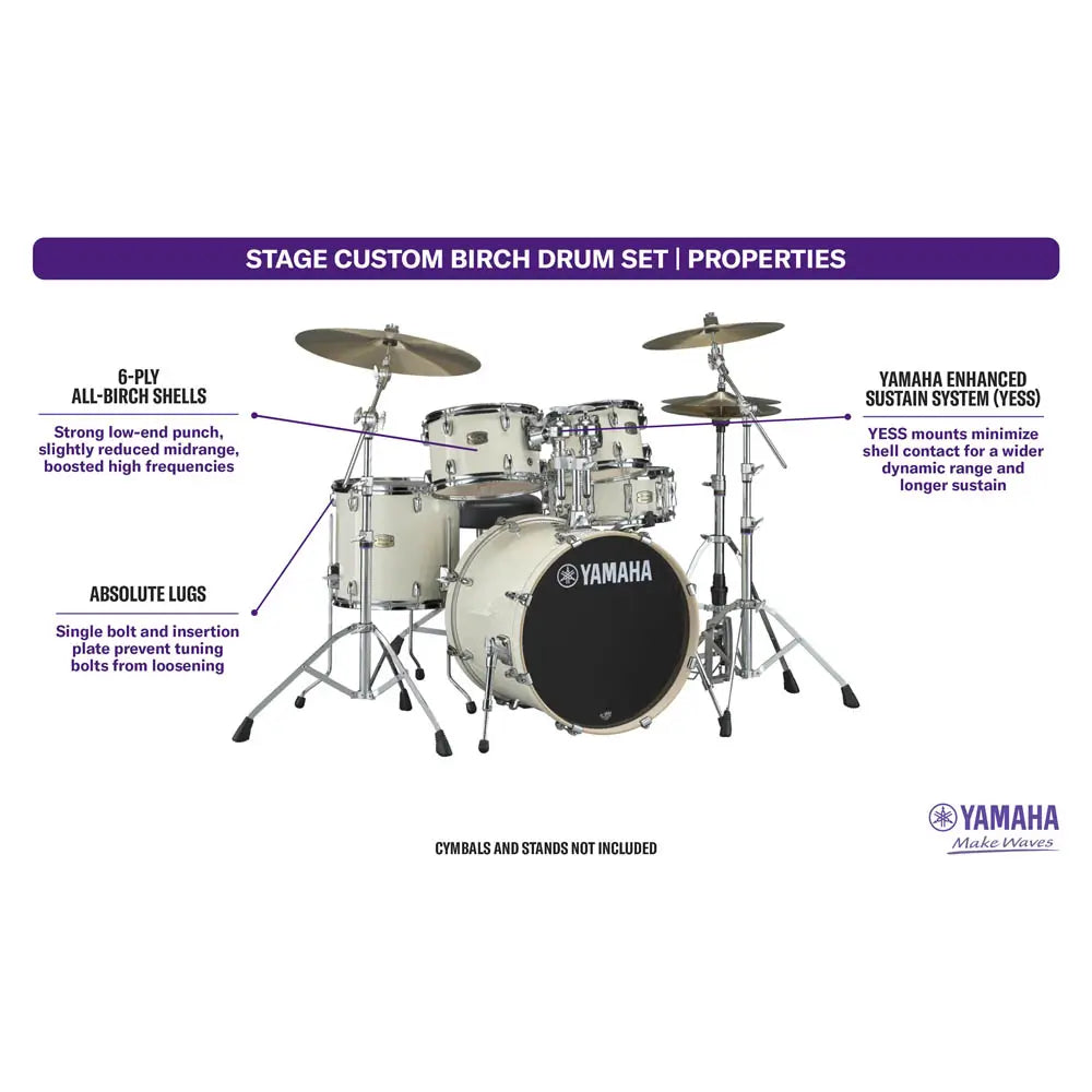 Yamaha Stage Custom Birch 5pc Drum Set w/22BD Classic White - Drum Center Of Portsmouth