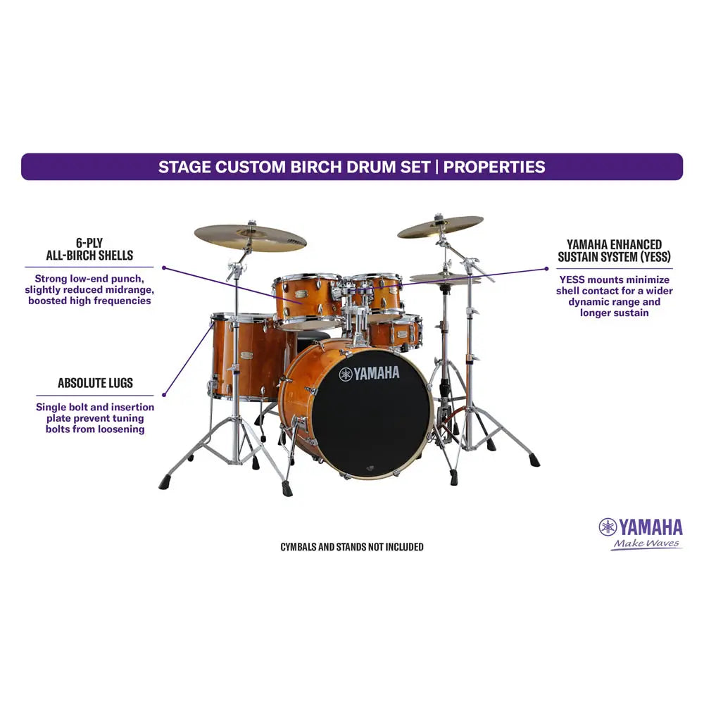 Yamaha Stage Custom Birch 5pc Drum Set w/20" BD Honey Amber - Drum Center Of Portsmouth