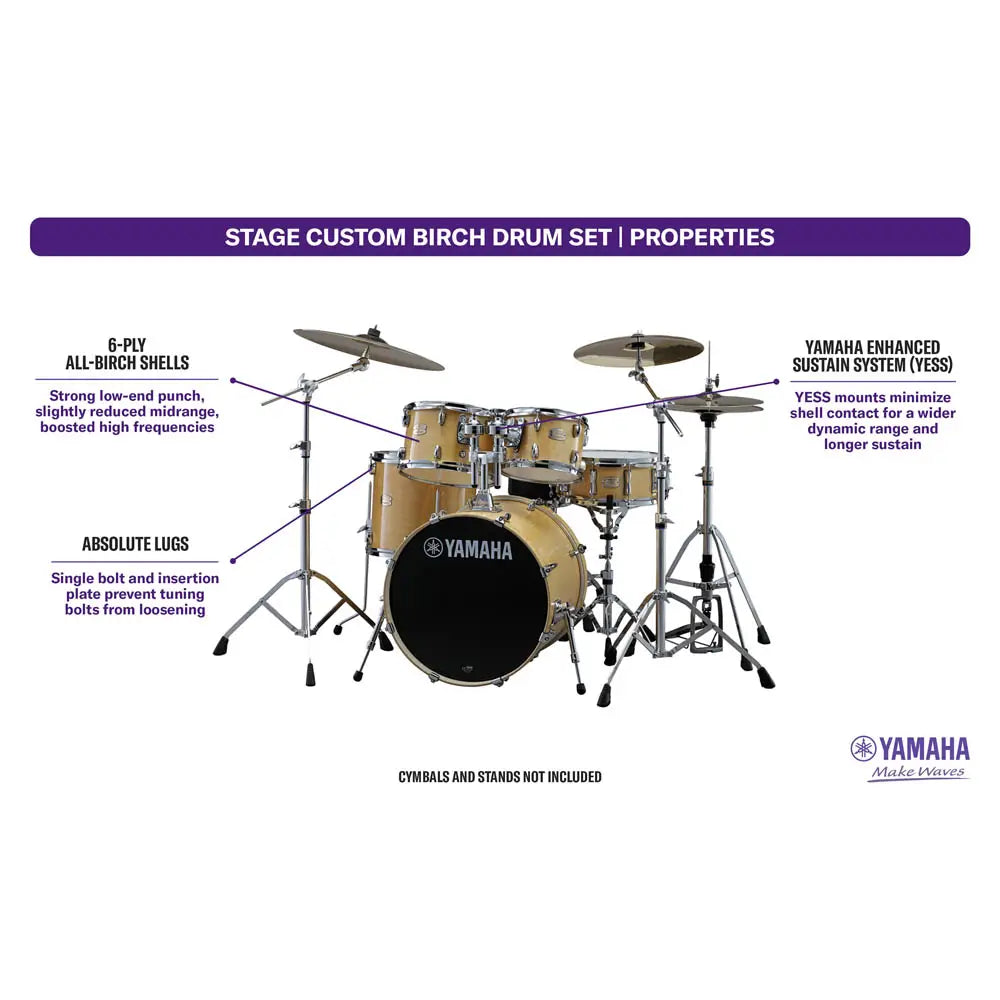 Yamaha Stage Custom Birch 5pc Drum Set w/20" BD Natural Wood - Drum Center Of Portsmouth