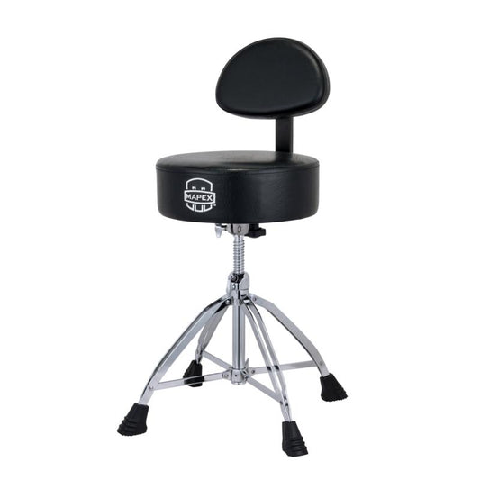 Mapex Throne Double Braced 4-Leg Black Leather Round Top w/Backrest - Drum Center Of Portsmouth
