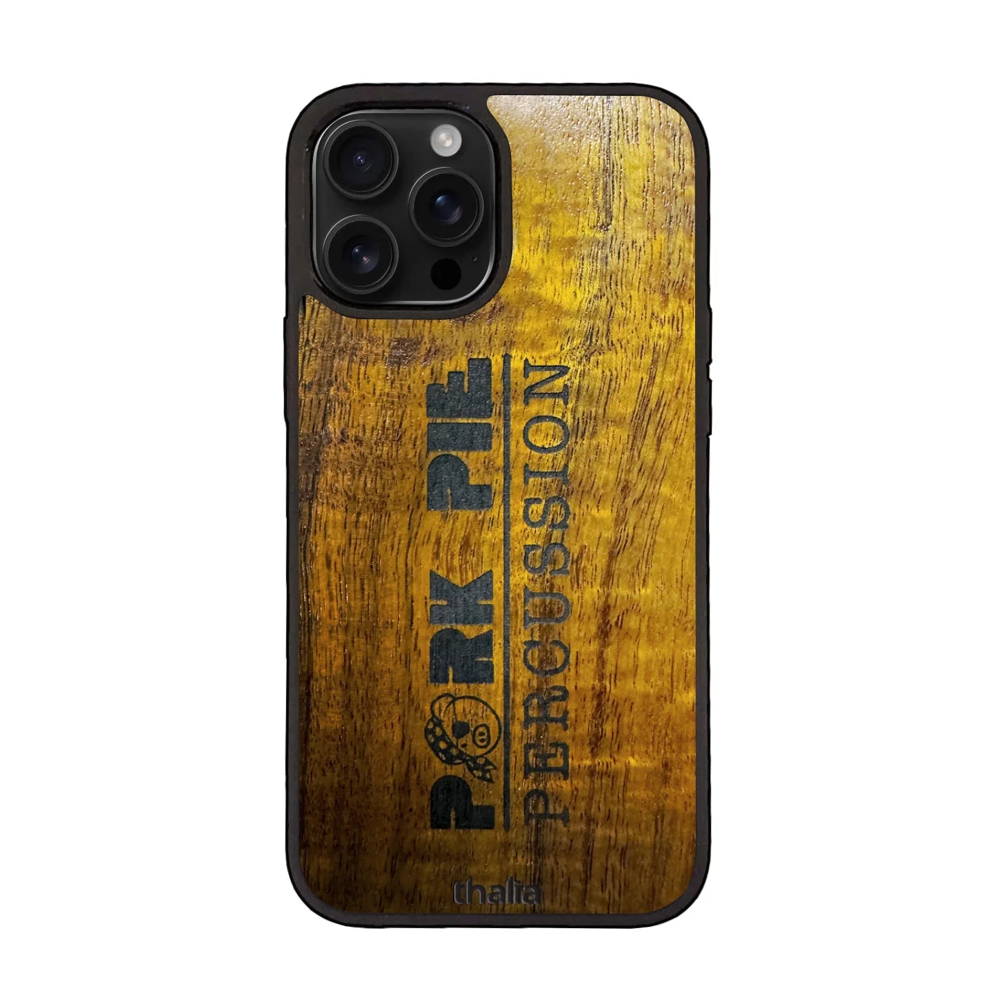 Thalia Pork Pie Logo Case for iPhone 16 Pro | Full Logo, Hawaiian Koa - Drum Center Of Portsmouth
