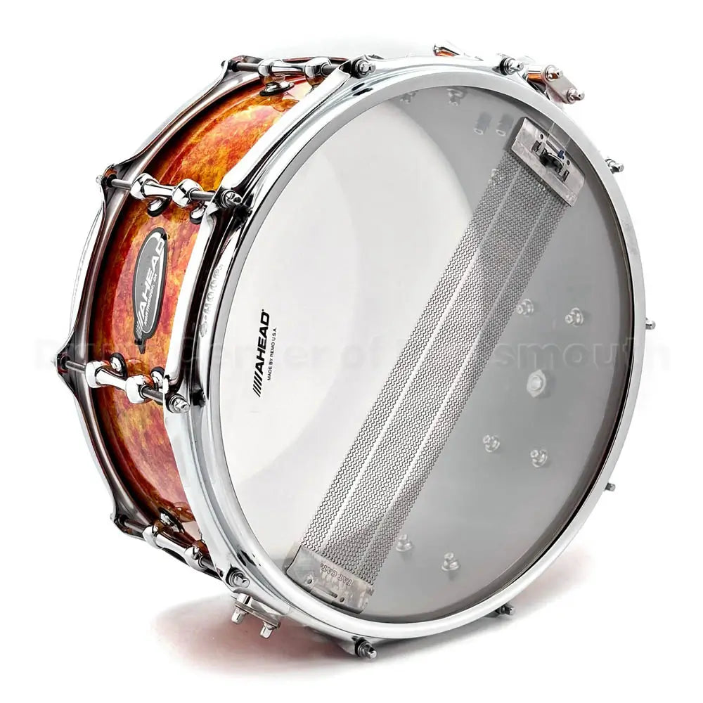 Ahead 3mm Cast Bell Brass Snare Drum 14x6 Orange Alcohol Ink - Drum Center Of Portsmouth