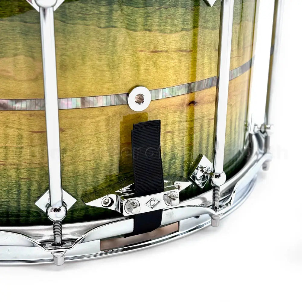 Craviotto Heirloom Flamed Maple Snare Drum 14x8 Green Stain w/Abalone Inlay - Drum Center Of Portsmouth