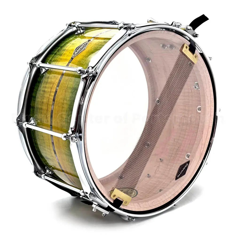 Craviotto Heirloom Flamed Maple Snare Drum 14x8 Green Stain w/Abalone Inlay - Drum Center Of Portsmouth