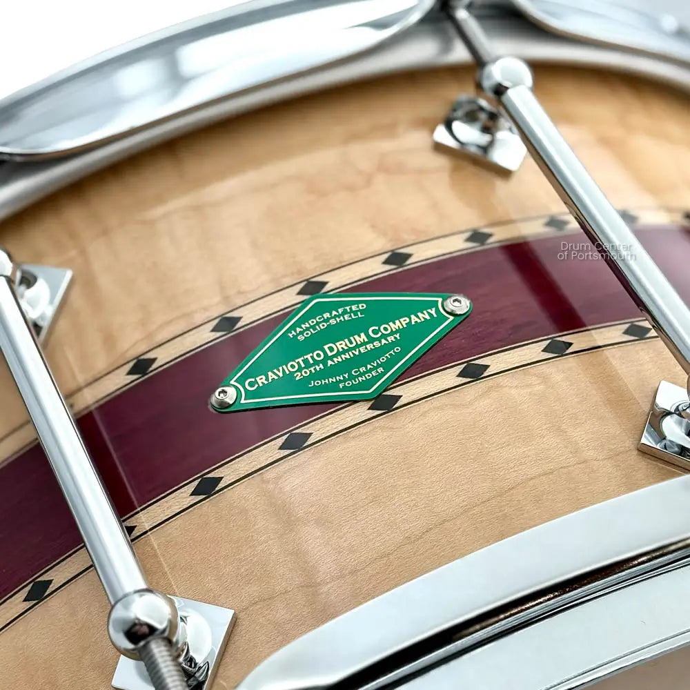 Craviotto 20th Anniversary Curly Maple/Purpleheart Snare Drum 14x6.5 - Drum Center Of Portsmouth