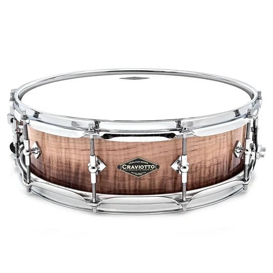 Craviotto Heirloom Figured Curly Maple Snare Drum 14x4.5 Burnt Fade - Drum Center Of Portsmouth