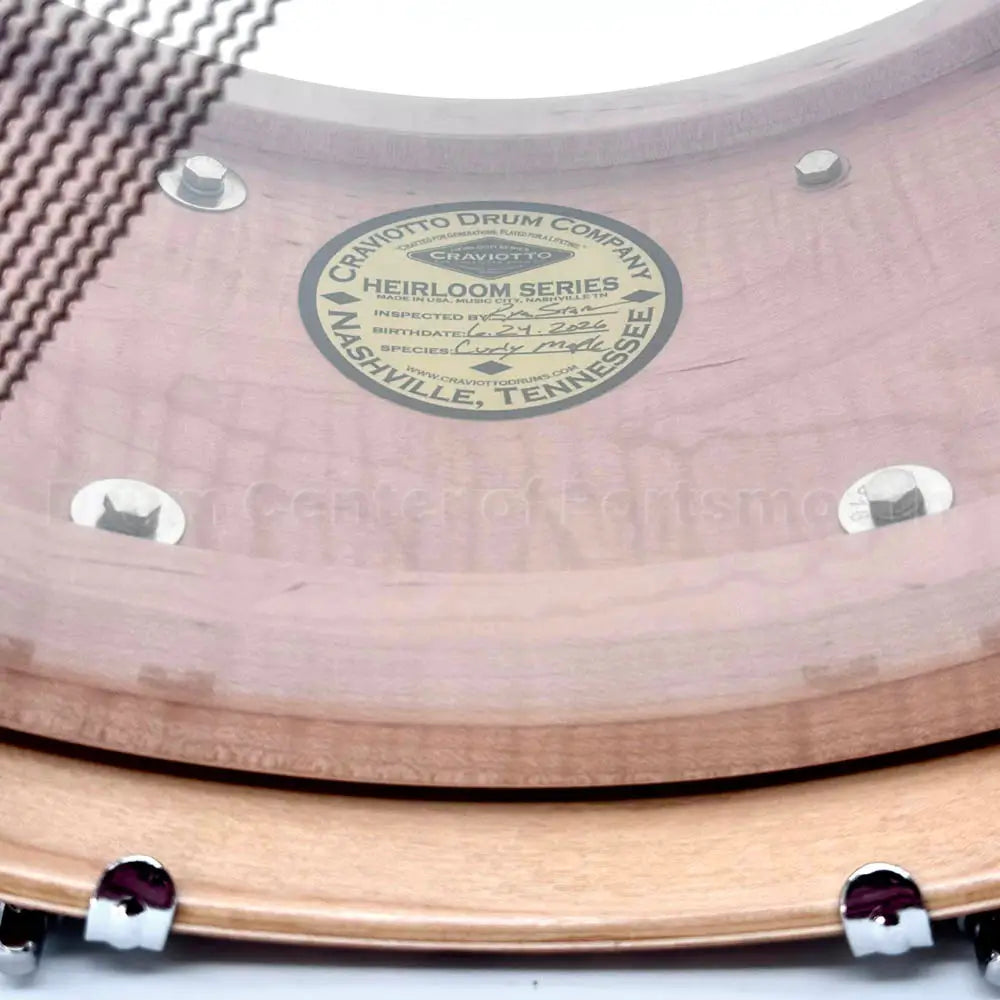 Craviotto Heirloom Figured Curly Maple Snare Drum 14x6.5 Burnt Burst w/Maple Hoops - Drum Center Of Portsmouth