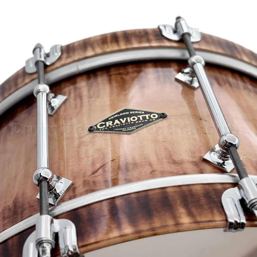 Craviotto Heirloom Figured Curly Maple Snare Drum 14x6.5 Burnt Burst w/Maple Hoops - Drum Center Of Portsmouth