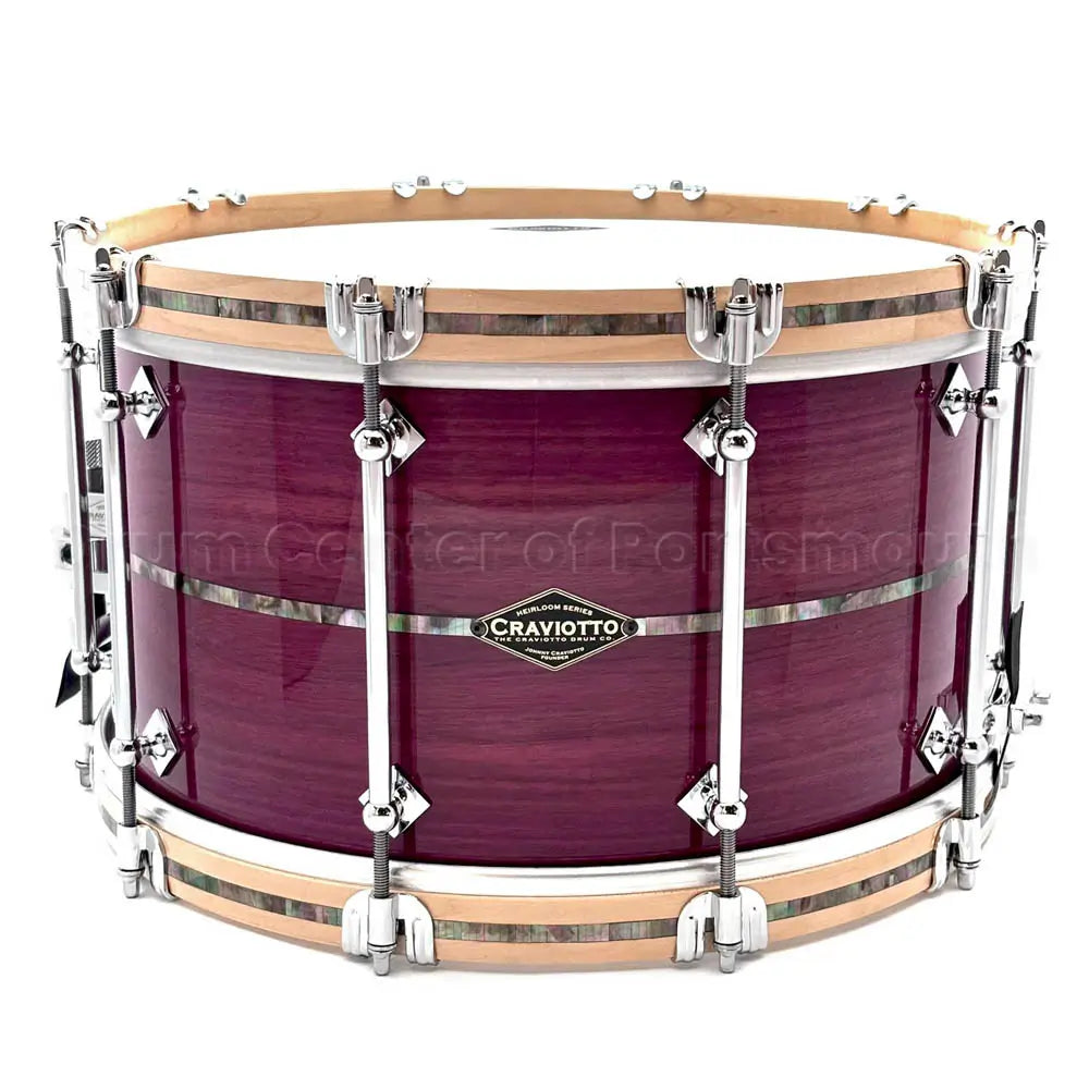 Craviotto Heirloom Purpleheart Snare Drum 14x8 w/Maple Hoops & Abalone Inlays - Drum Center Of Portsmouth