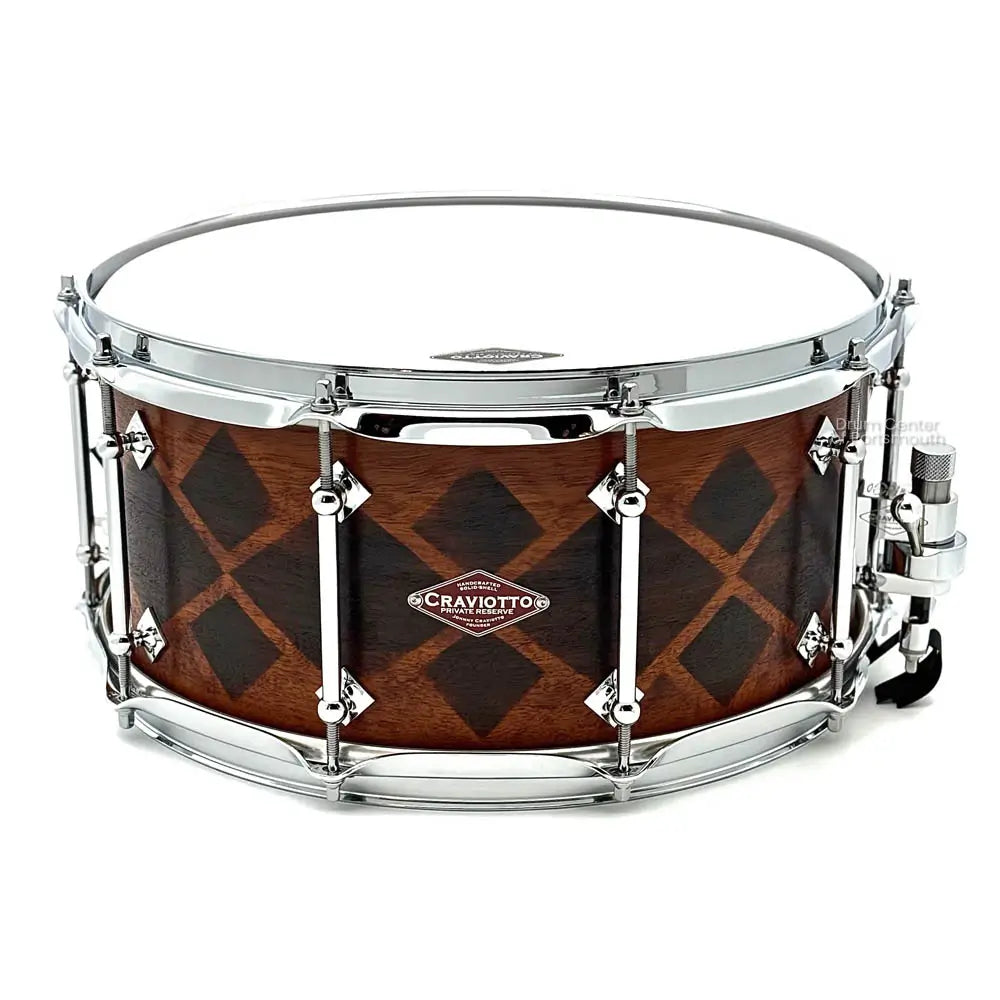Craviotto Private Reserve Mahogany Snare Drum 14x6.5 w/Burnt Diamond Pattern - Drum Center Of Portsmouth
