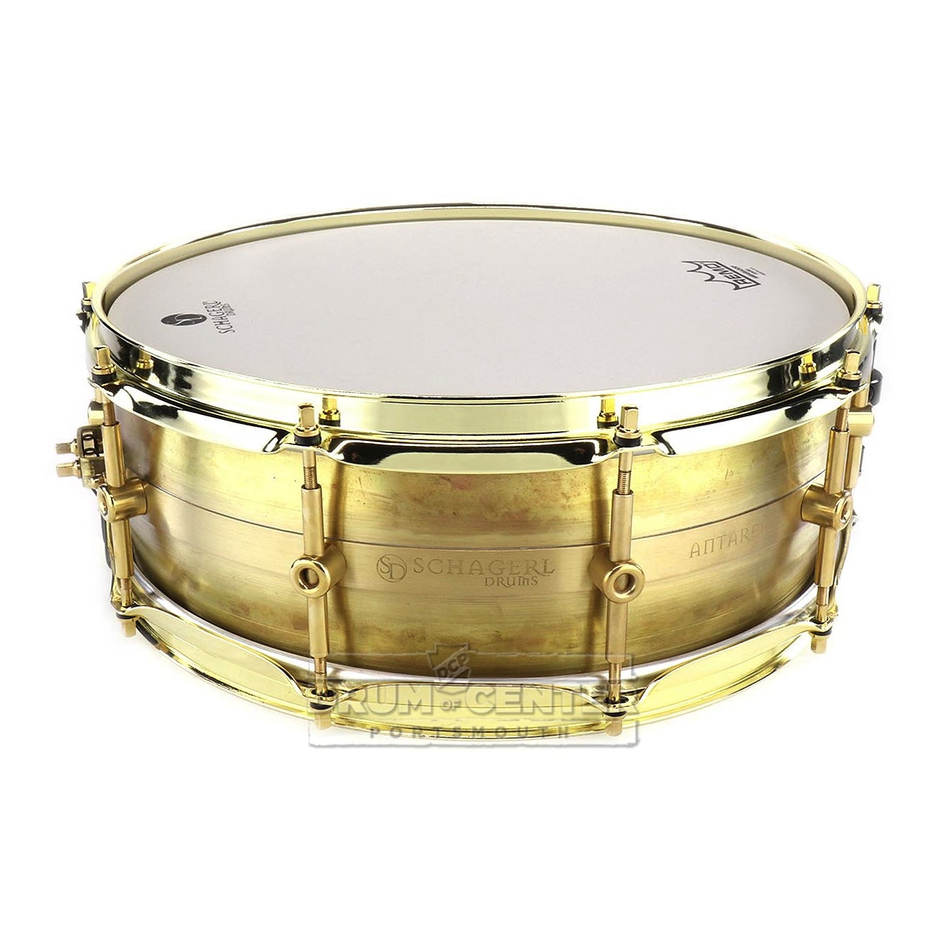 Schagerl Antares Snare Drum 14x5 Raw Brass | Yellow Brass Plated Hoops