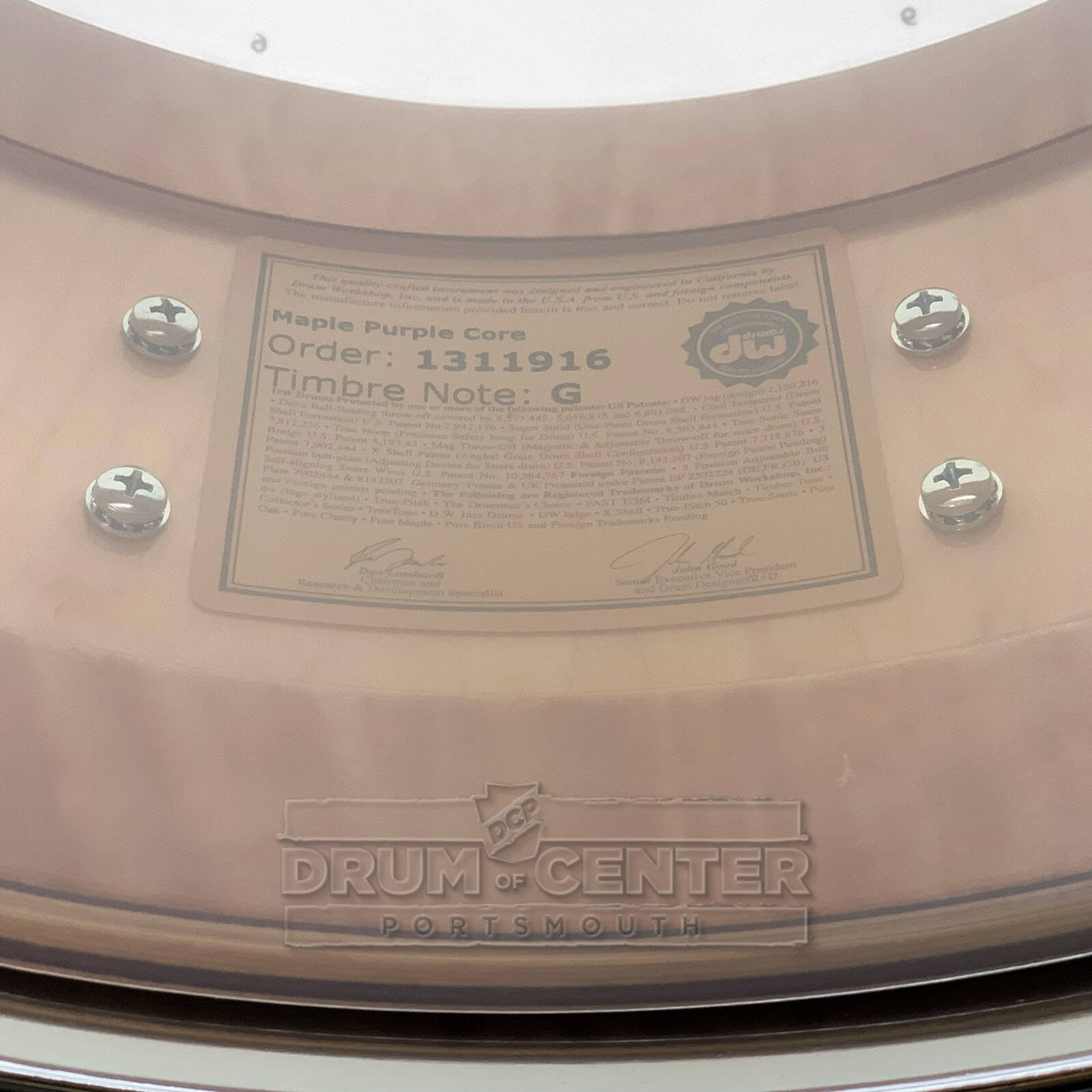 DW Collectors Maple/Purple Core Snare Drum 14x6.5 Natural Super Curl