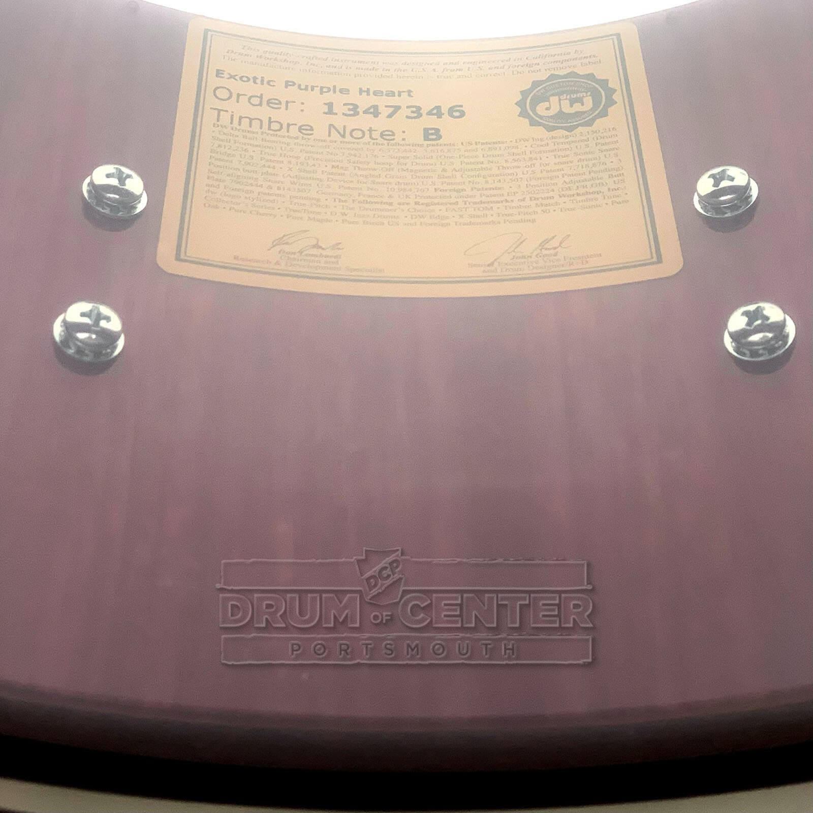 DW Collectors Purpleheart Snare Drum 14x6.5 Exotic Tiger Wood w/Black Nickel Hardware - Drum Center Of Portsmouth