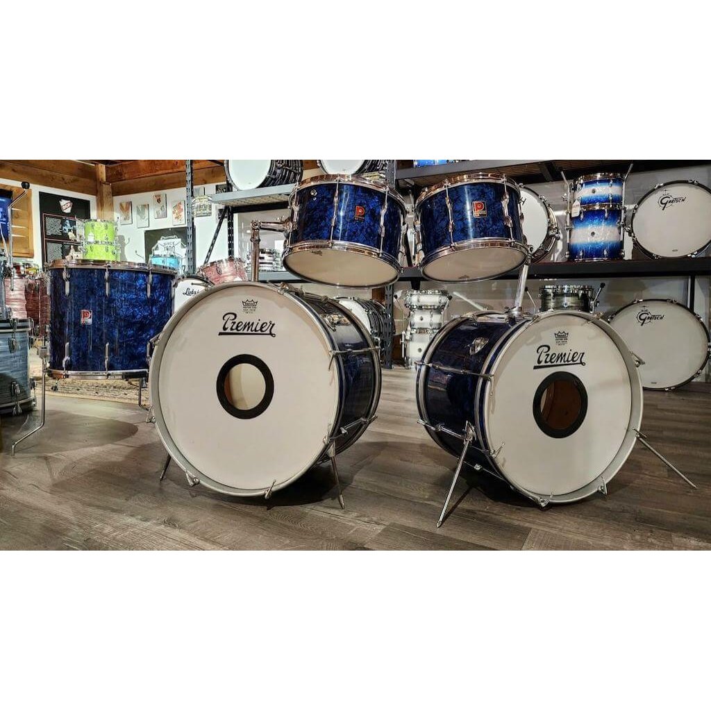 Vintage Premier 1960s Double Bass Drum Set Blue Pearl