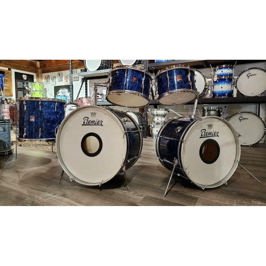 Vintage Premier 1960s Double Bass Drum Set Blue Pearl