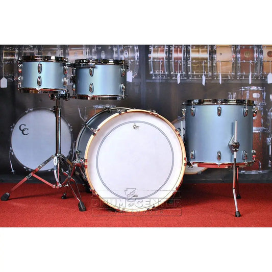 Used Gretsch Brooklyn 4pc Euro Drum Set Satin Ice Blue Metallic - Excellent - Drum Center Of Portsmouth