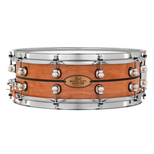 Used Pearl Music City Custom Solid Cherry 14x5 Snare Drum Natural w/Ebony Inlay - Drum Center Of Portsmouth