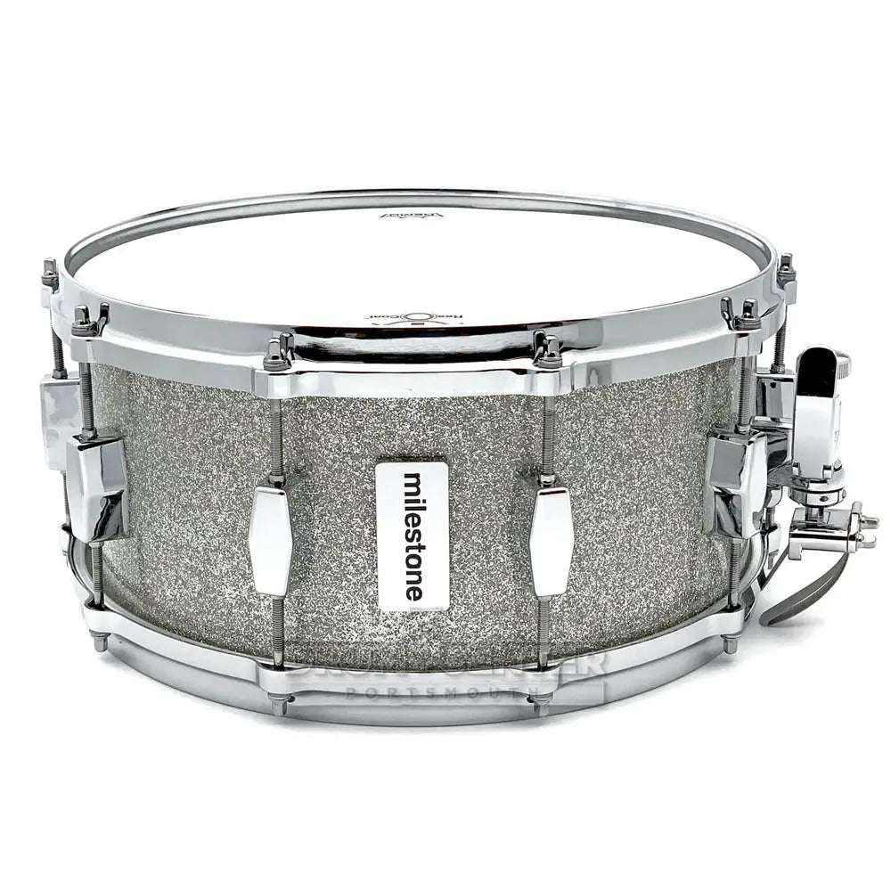 Milestone Founder's Model Fiberglass Composite Snare Drum 14x6.5 10-Lug Silver Sparkle - Drum Center Of Portsmouth