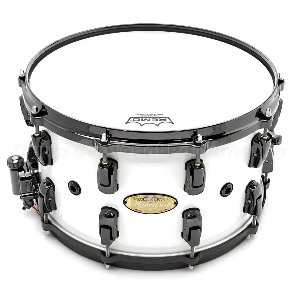 Pearl Masterworks 20-Ply Maple Snare Drum 14x8 Arctic White w/Black Hw - Drum Center Of Portsmouth