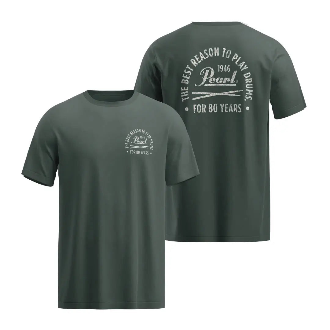 Pearl 80th Anniversary Badge T-Shirt, Forest Green - Drum Center Of Portsmouth