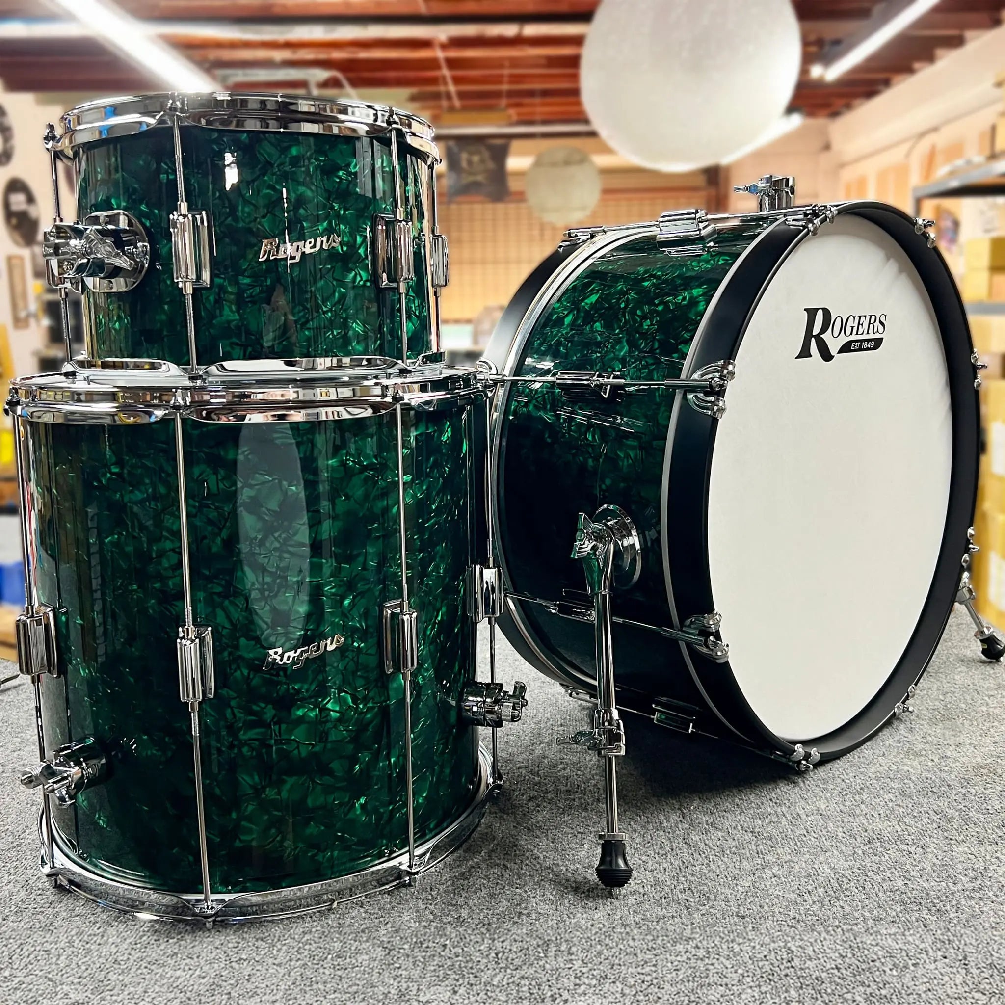 Rogers Tower Limited Edition 3pc Drum Set 22/12/16 Green Marine Pearl - Drum Center Of Portsmouth