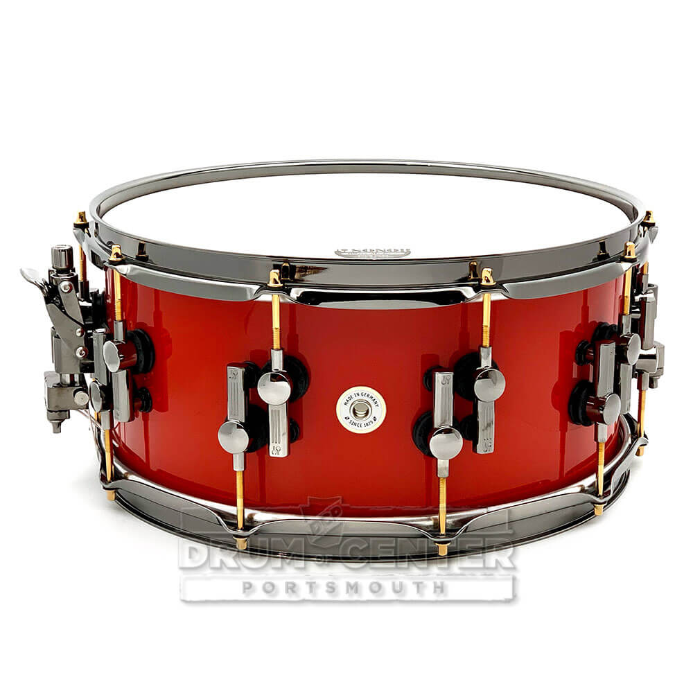 Sonor SQ2 Heavy Beech Snare Drum 14x6.5 Flame Red w/Black & Gold Hardware