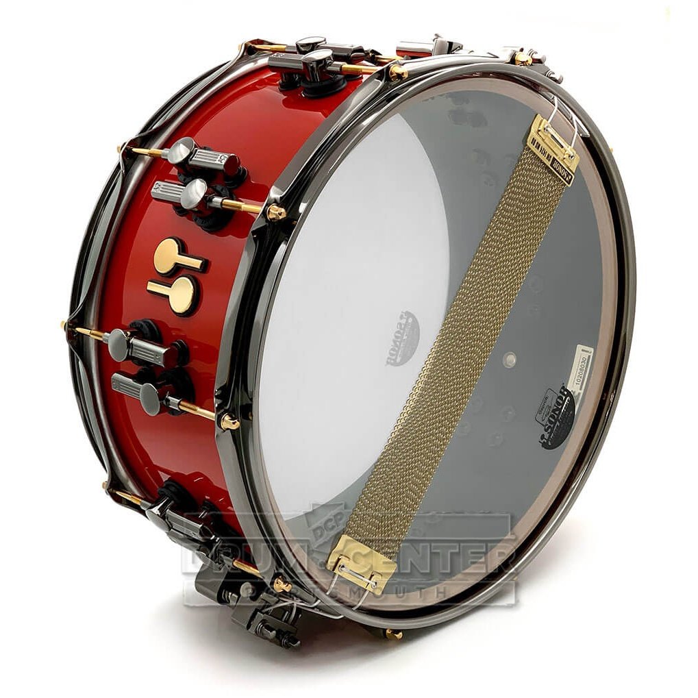 Sonor SQ2 Heavy Beech Snare Drum 14x6.5 Flame Red w/Black & Gold Hardware