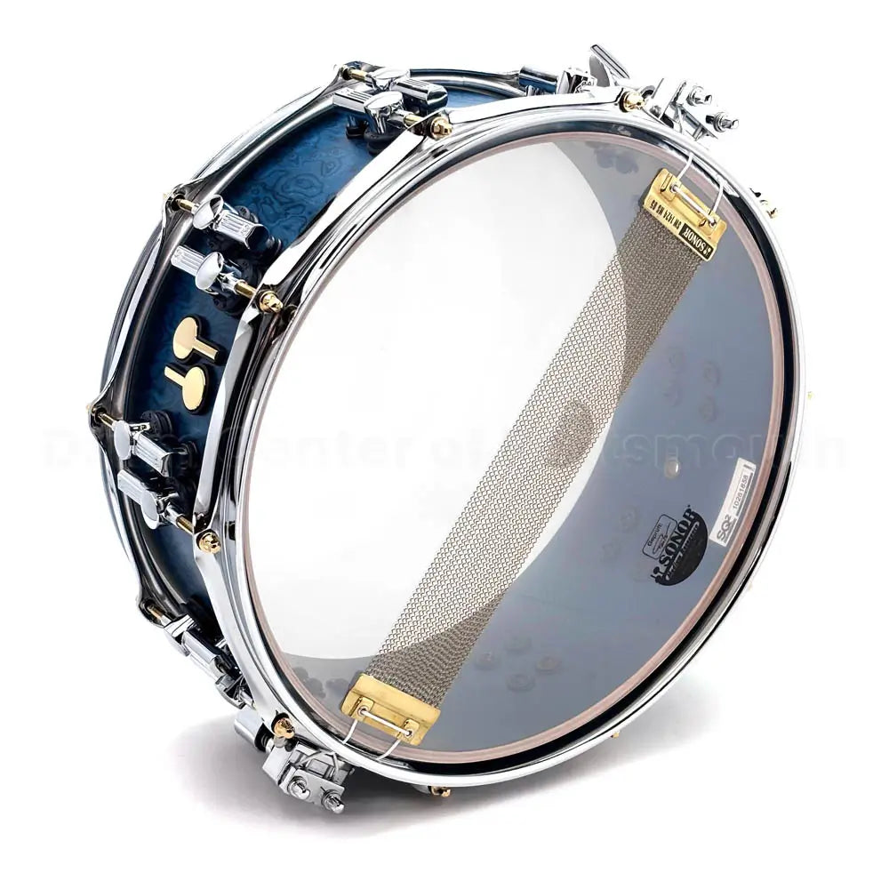 Sonor SQ2 Medium Maple Snare Drum 14x5.5 Birdseye Azure w/Chrome & Gold Hw - Drum Center Of Portsmouth
