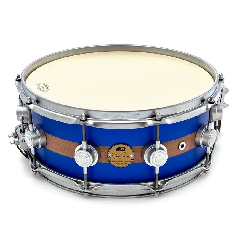 Used DW Collectors Jazz Cherry/Gum Snare Drum 14x5.5 Royal Blue w/Cherry Stripe - Excellent - Drum Center Of Portsmouth