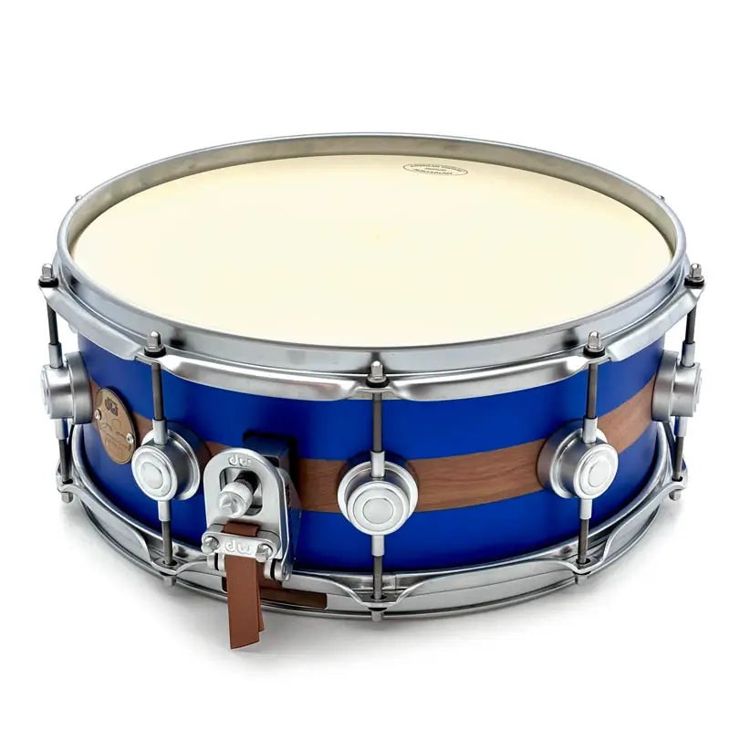 Used DW Collectors Jazz Cherry/Gum Snare Drum 14x5.5 Royal Blue w/Cherry Stripe - Excellent - Drum Center Of Portsmouth