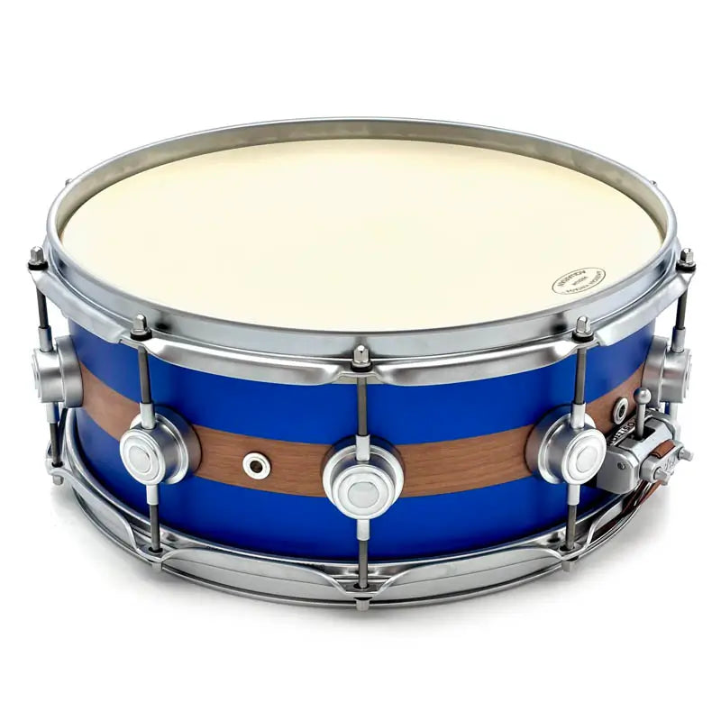 Used DW Collectors Jazz Cherry/Gum Snare Drum 14x5.5 Royal Blue w/Cherry Stripe - Excellent - Drum Center Of Portsmouth