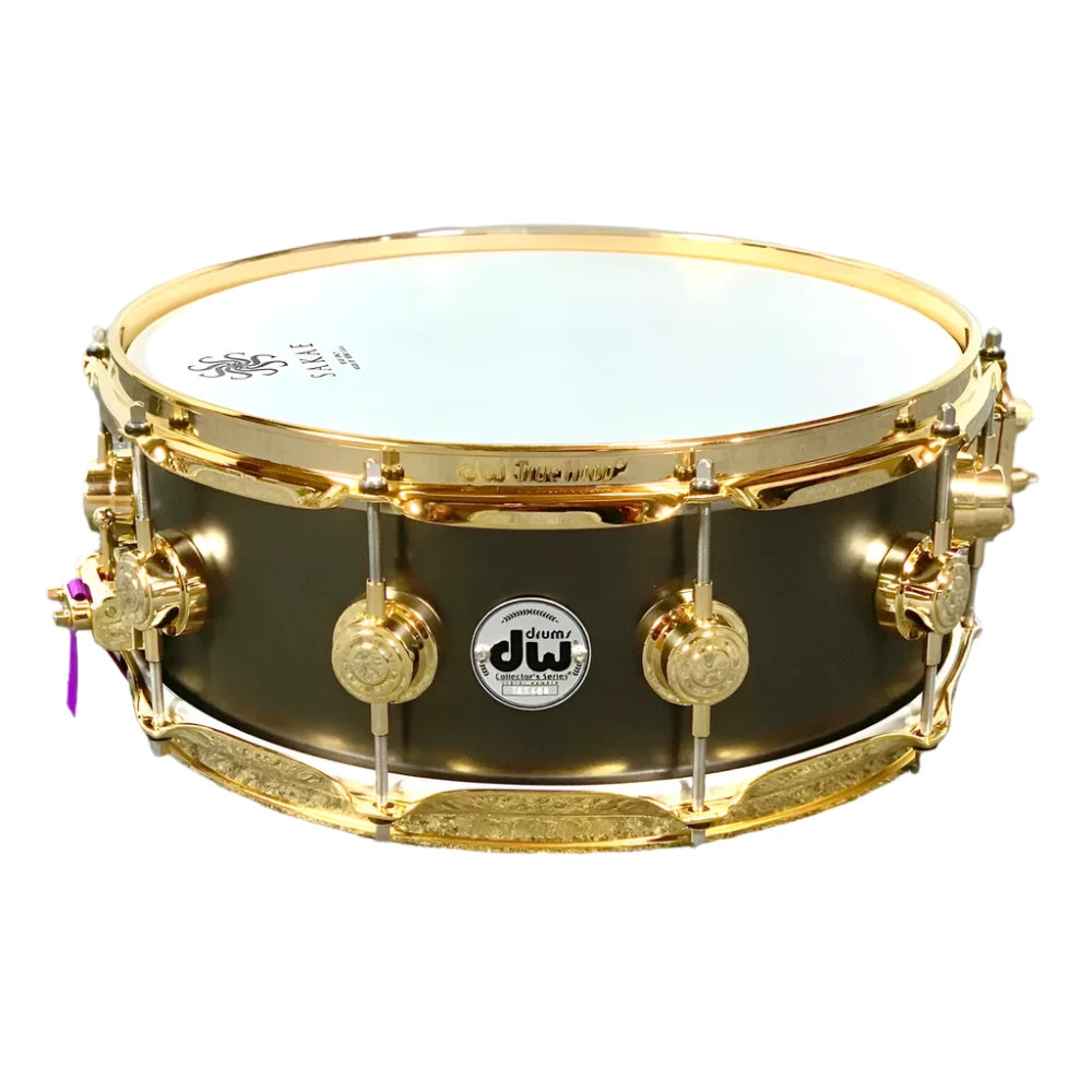 Used DW Collectors Satin Black Brass Snare Drum 14x5.5 w/Gold Hardware - Drum Center Of Portsmouth